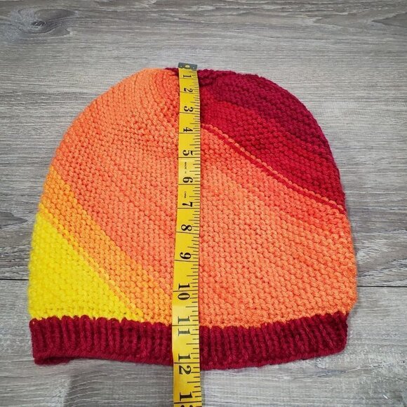 Handmade Colorful Ombre Slouchy Knit Beanie Hat  Rainbow Outdoors Yellow Red - Picture 8 of 13